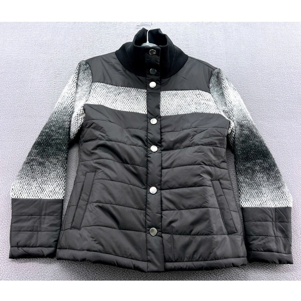 Olyss Coat Womens S Mixed Media Puffer Jacket Black Grey Knit Sleeve MI Turkey